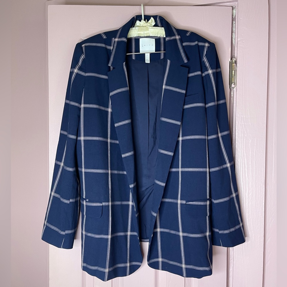 Leith Navy and White Checkered Blazer